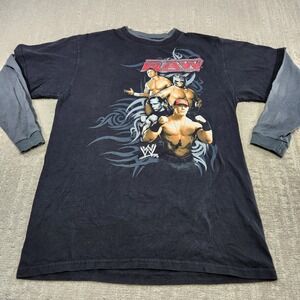 WWE Shirt Boys XXL John Cena RAW Black Wrestling Y2K Double Layer